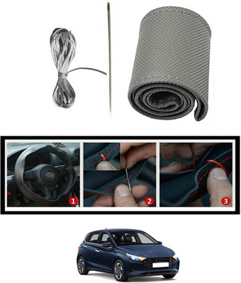 monolive Hand Stiched Steering Cover For Hyundai i20(Grey, Leatherite)