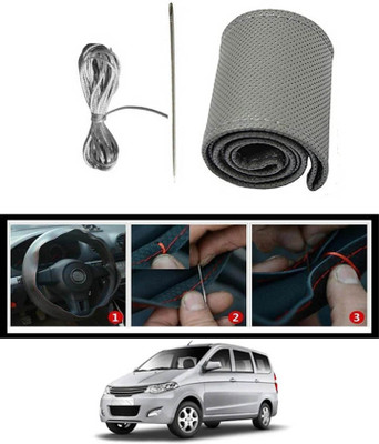 MATIES Hand Stiched Steering Cover For Chevrolet Enjoy(Grey, Leatherite)