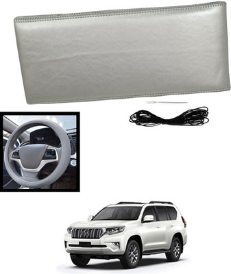MATIES Hand Stiched Steering Cover For Toyota Land Cruiser Prado(Silver, Leatherite)