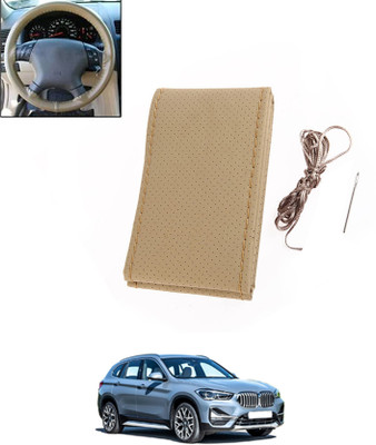 MATIES Hand Stiched Steering Cover For BMW X1(Beige, Leatherite)