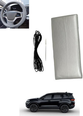 MSNP Hand Stiched Steering Cover For Tata Safari(Silver, Leatherite)
