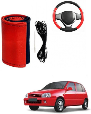 ARNEJA Hand Stiched Steering Cover For Maruti Zen(Red, Black, Leather)