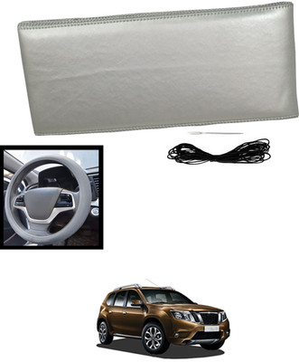 MATIES Hand Stiched Steering Cover For Nissan Terrano(Silver, Leatherite)