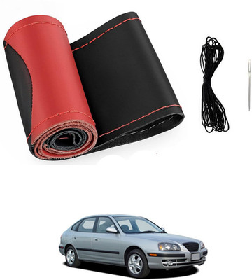 monolive Hand Stiched Steering Cover For Hyundai Elantra(Red/Black, Leatherite)