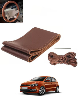 RKPSP Hand Stiched Steering Cover For Volkswagen Polo(Brown, Leatherite)