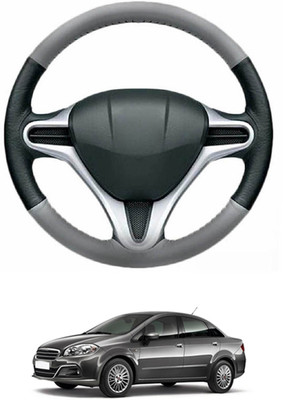 MATIES Steering Cover For Fiat Linea(Grey, Black, Leather)