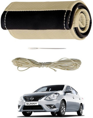 RKPSP Hand Stiched Steering Cover For Universal For Car Sunny(Beige/Brown, Leatherite)