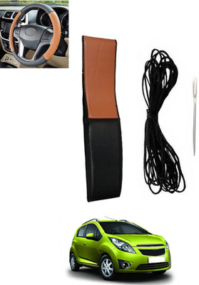 monolive Hand Stiched Steering Cover For Chevrolet Beat(Tan, Black, Leatherite)