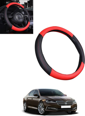 ABJD Steering Cover For Skoda Superb(Red, Black, Leatherite)