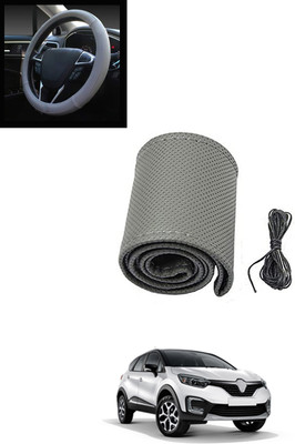 MATIES Hand Stiched Steering Cover For Renault Universal For Car(Grey, Leatherite)