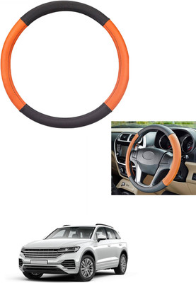 MATIES Steering Cover For Volkswagen Touareg(Tan/Black, Leather)