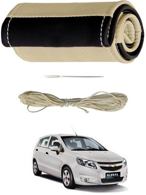 RKPSP Hand Stiched Steering Cover For Universal For Car Sail UVA(Beige/Brown, Leatherite)