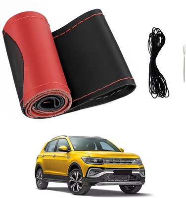 ABJD Hand Stiched Steering Cover For Volkswagen Universal For Car(Red, Black, Leatherite)
