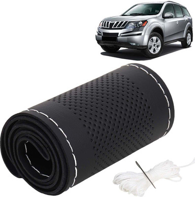 Kingsway Hand Stiched Steering Cover For Mahindra XUV 500(Black Color with Silver Thread, Leatherite)
