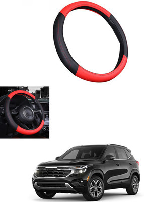 MATIES Steering Cover For Universal For Car Universal For Car(Red/Black, Leather)