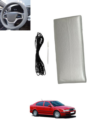 monolive Hand Stiched Steering Cover For Skoda Octavia(Silver, Leatherite)