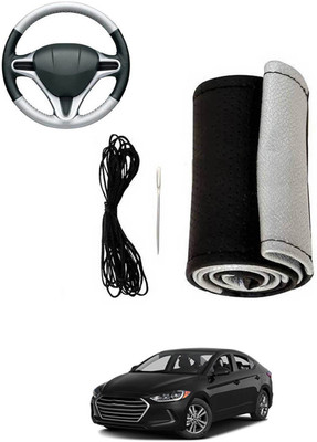 MATIES Hand Stiched Steering Cover For Hyundai Elantra(Silver, Black, Leatherite)