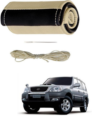 RKPSP Hand Stiched Steering Cover For Universal For Car Terracan(Beige/Brown, Leatherite)