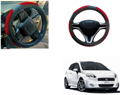 Automotive Prist Steering Cover For Fiat Punto Evo(Black & Red, Leatherite)