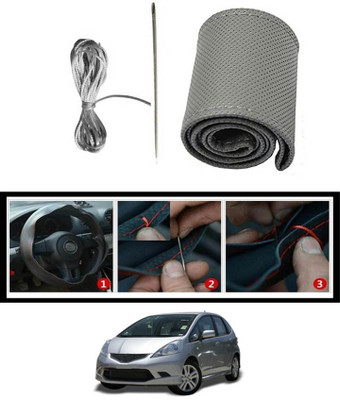 ABJD Hand Stiched Steering Cover For Hyundai Jazz(Grey, Leatherite)