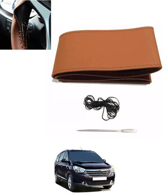 ABJD Hand Stiched Steering Cover For Fiat Lodgy(Tan, Leatherite)