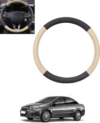 monolive Hand Stiched Steering Cover For Fiat Linea(Beige, Black, Leatherite)