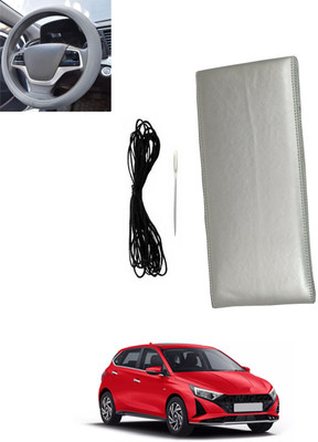 monolive Hand Stiched Steering Cover For Hyundai i20(Silver, Leatherite)