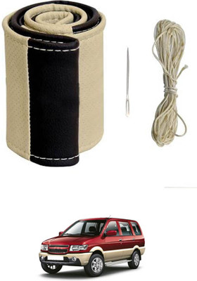 MATIES Hand Stiched Steering Cover For Chevrolet Tavera(Beige/Black, Leatherite)