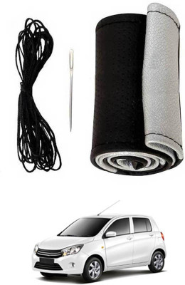 ABJD Hand Stiched Steering Cover For Mitsubishi Celerio(Silver, Black, Leatherite)