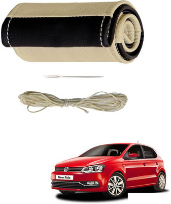 RKPSP Hand Stiched Steering Cover For Universal For Car Polo GT(Beige/Brown, Leatherite)
