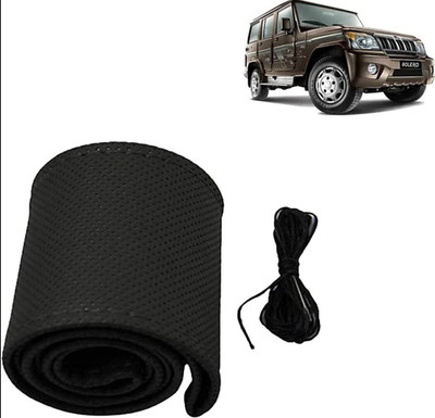 S MANGLAM Hand Stiched Steering Cover For Tata Santro, Santro Xing, Sunny, Swift Dzire, TUV 300, Verna, Vista, WagonR(Black, Leatherite)