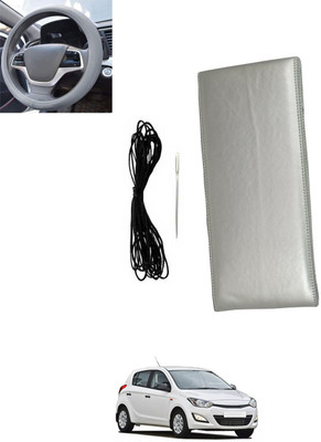 MSNP Hand Stiched Steering Cover For Hyundai i20(Silver, Leatherite)