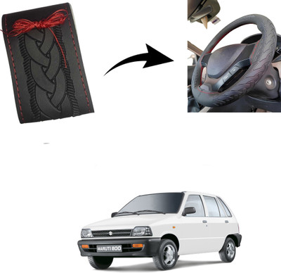 Autoinnovation Hand Stiched Steering Cover For Maruti Alto 800(Black, Leather)