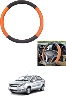 MATIES Steering Cover For Chevrolet Sail(Tan/Black, Leather)