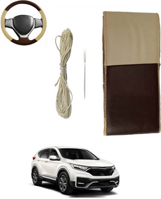 monolive Hand Stiched Steering Cover For Honda Universal For Car(Brown/Beige, Leatherite)