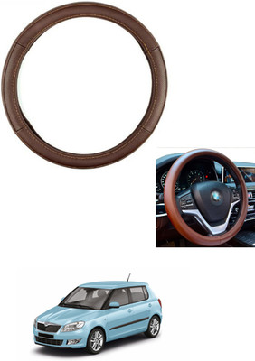 MATIES Steering Cover For Skoda Fabia(Brown, Leather)