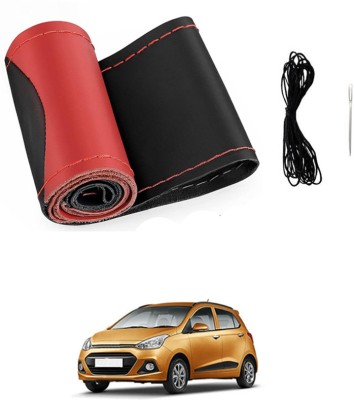 MATIES Hand Stiched Steering Cover For Hyundai Grand i10(Red/Black, Leatherite)