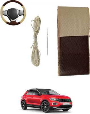 MATIES Hand Stiched Steering Cover For Hyundai Tucson(Beige/Brown, Leatherite)