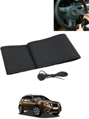 AYW Hand Stiched Steering Cover For Nissan Terrano(Black, Leatherite)