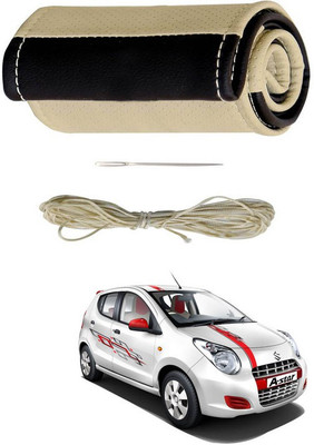 RKPSP Hand Stiched Steering Cover For Universal For Car A-Star(Beige/Brown, Leatherite)