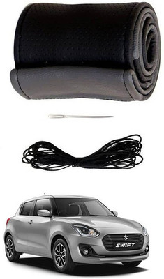 RKPSP Hand Stiched Steering Cover For Universal For Car New Swift(Black/Grey, Leatherite)