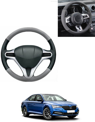 AYW Steering Cover For Skoda Superb(Grey/Black, Leatherite)
