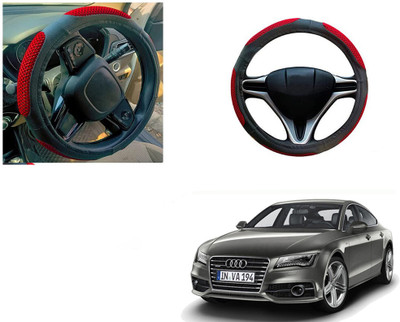 Automotive Prist Steering Cover For Audi A7(Black & Red, Leatherite)