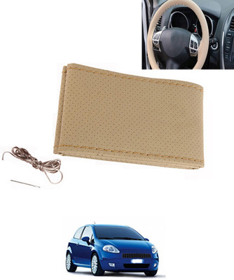 MATIES Hand Stiched Steering Cover For Fiat Grand Punto(Beige, Leatherite)
