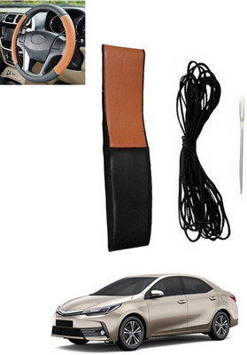monolive Hand Stiched Steering Cover For Toyota Altis(Tan, Black, Leatherite)