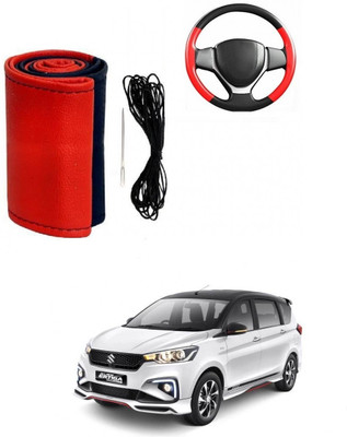 ARNEJA Hand Stiched Steering Cover For Maruti Ertiga(Red, Black, Leather)