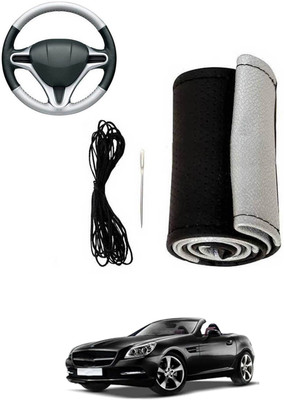 MATIES Hand Stiched Steering Cover For Mercedes Benz Universal For Car(Silver, Black, Leatherite)