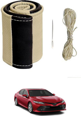 monolive Hand Stiched Steering Cover For Toyota Camry(Beige/Black, Leatherite)