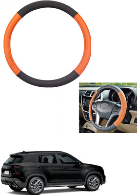 MATIES Steering Cover For Hyundai Universal For Car(Tan/Black, Leather)