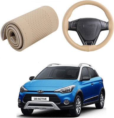 Autocom Hand Stiched Steering Cover For Hyundai i20(Beige, Leather)